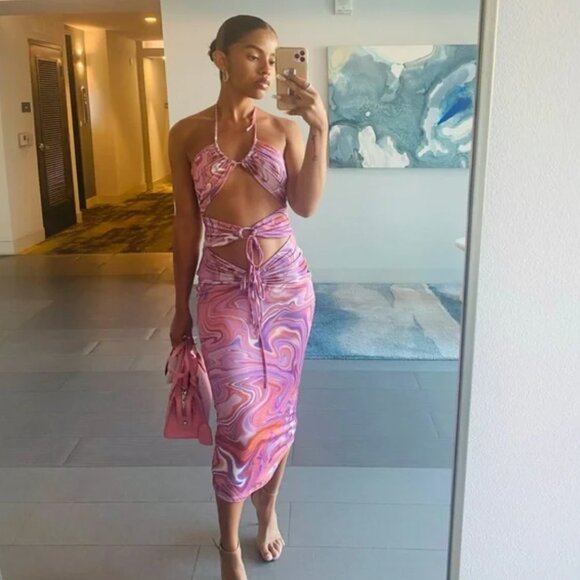 NWT House of CB Kasia Swirl Purple Pink Cut Out Sexy Midi Dress Size Small - Picture 11 of 16